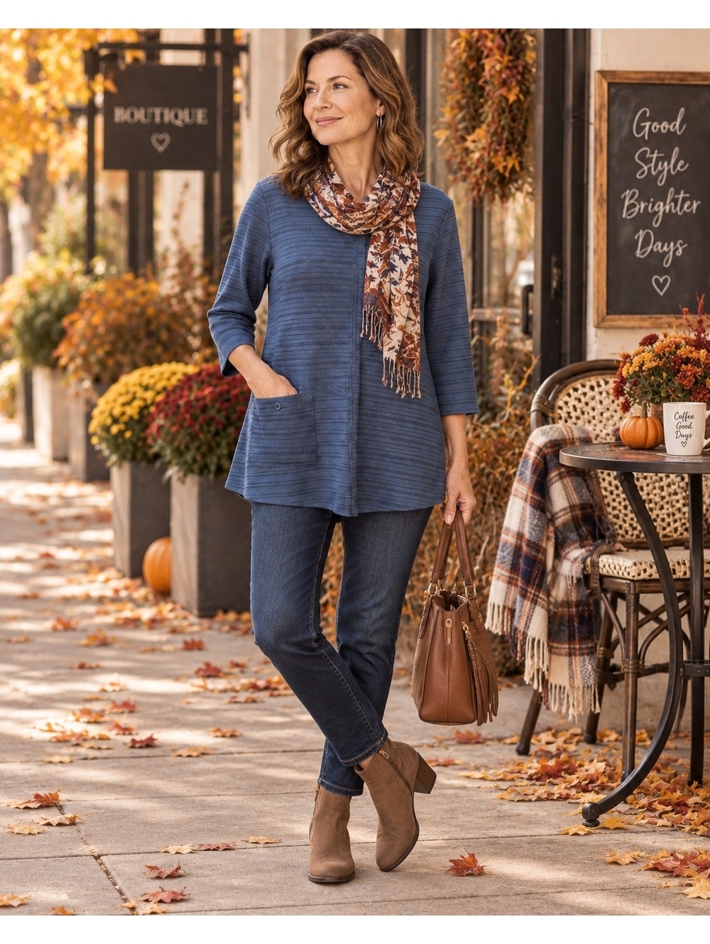 Habitat Blue Textured Tunic Top 3/4 Sleeve Relaxed Minimalist size small